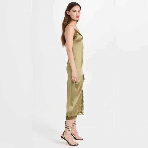 NWT REFORMATION KARISSA SILK DRESS - OLIVE OIL GREEN